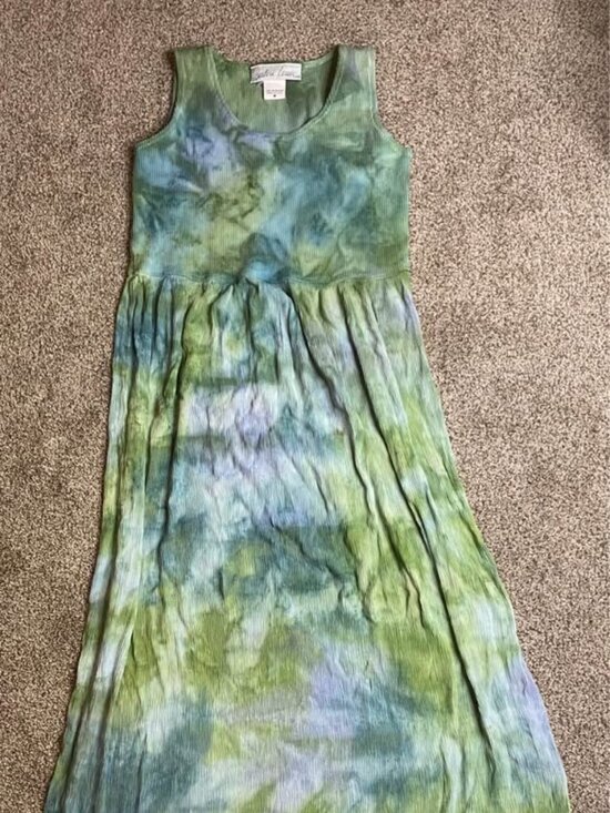 Barbra Messer Dresses & Skirts - Rare Barbara Lesser Tie-Dye Maxi Dress Made in USA Green Blue Cotton Rayon Women